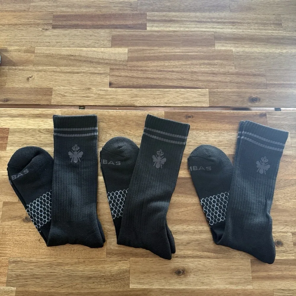 LOT OF 3 Bombas Men's Crew Socks XL Black/Gray Compression Sporty Running NEW
